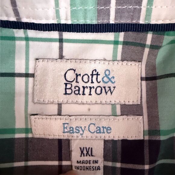 Croft & Barrow Aqua & Gray Plaid Short Sleeve Shirt Size XXL - Picture 9 of 11